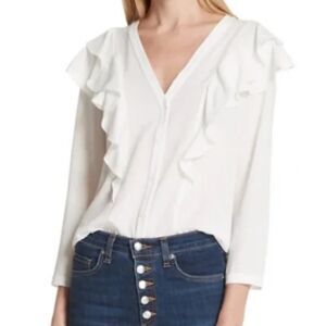 Veronica Beard Ivory Ruffle Shoulder Blouse - Size 10 - New